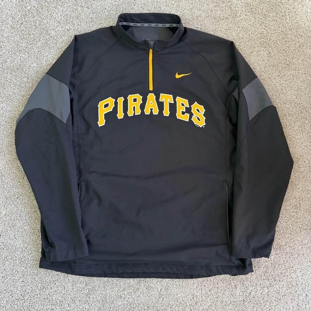 Pittsburgh Pirates Pullover Jacket Mens Large Black MLB Baseball Nike 1/4 Zip